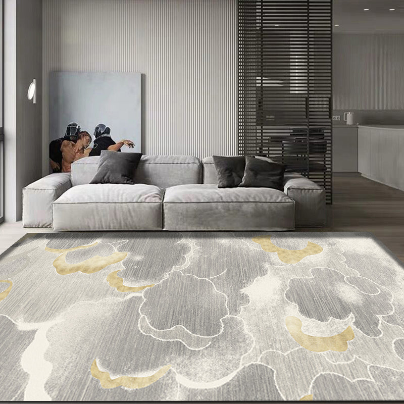 BowLift | Light Gray Oriental Carpet Polypropylene Cloud Pattern Carpet Pet Friendly Washable Non-Slip Carpet for the Kids' Room