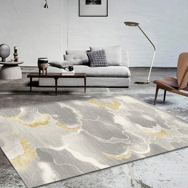 BowLift | Light Gray Oriental Carpet Polypropylene Cloud Pattern Carpet Pet Friendly Washable Non-Slip Carpet for the Kids' Room