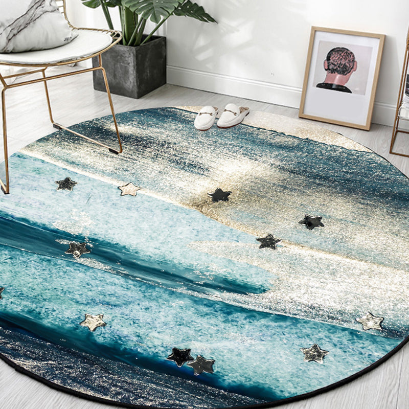 BowLift | Blue industrial carpet polyester abstract star pattern carpet pet-friendly washable non-slip carpet for the bedroom