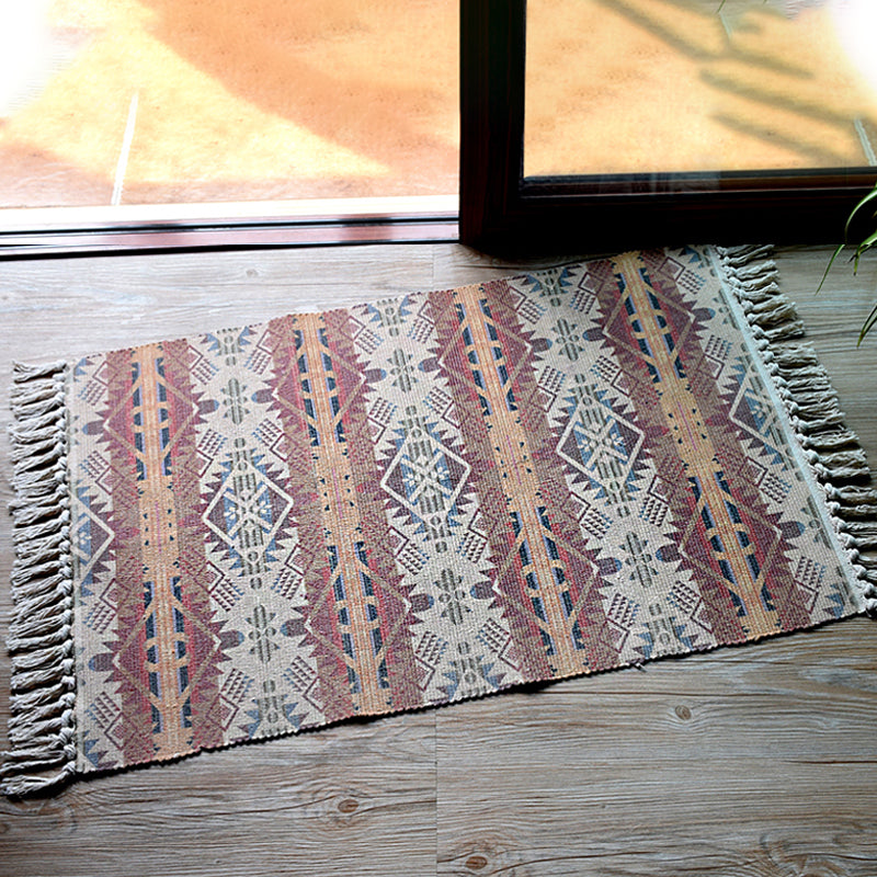 BowLift | Stylish Tribal Pattern Rug Multicolor Moroccan Rug Cotton Washable Non-Slip Pet-Friendly Rug for Living Room