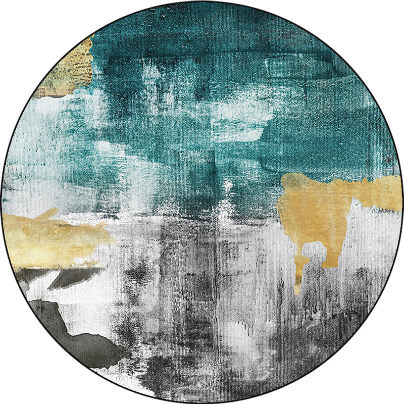 BowLift | Industrial Abstract Carpet Blue Polyester Rug Non-Slip Pet-Friendly Washable Rug for Home