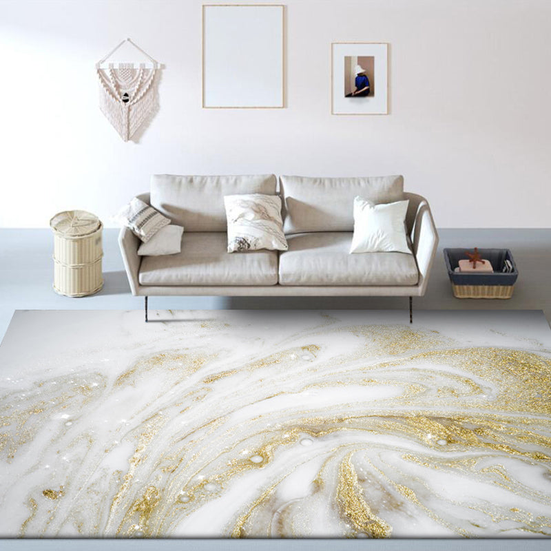BowLift | Unique Abstract Area Rug Gold New Rug Polypropylene Pet Friendly Washable Non-Slip Area Rug for Home