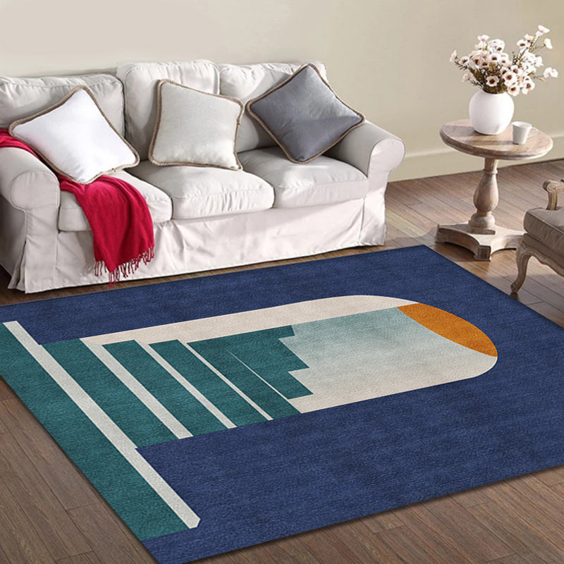 BowLift | Blue Nordic Rug Polypropylene Door Pattern Rug Pet Friendly Washable Non-Slip Rug for Bedroom