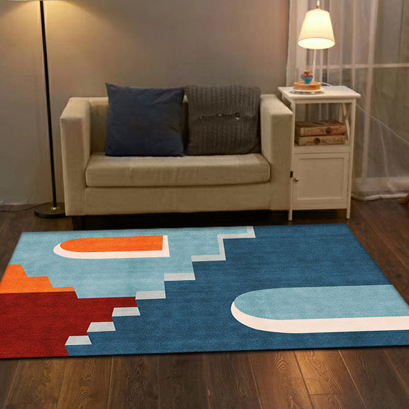 BowLift | Blue Nordic Rug Polypropylene Door Pattern Rug Pet Friendly Washable Non-Slip Rug for Bedroom