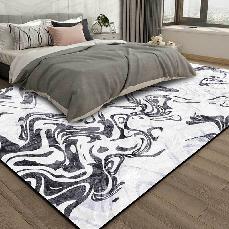 BowLift | Black and White Study Rug Modernism Abstract Rug Polyester Machine Washable Non-Slip Back Carpet
