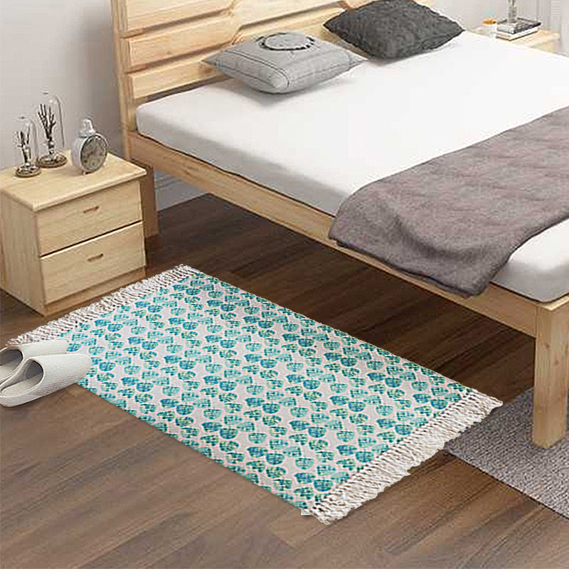 BowLift | Tropical Leaf Pattern Carpet Green Cotton Rug Non-slip Pet Friendly Washable Area Rug for Living Room