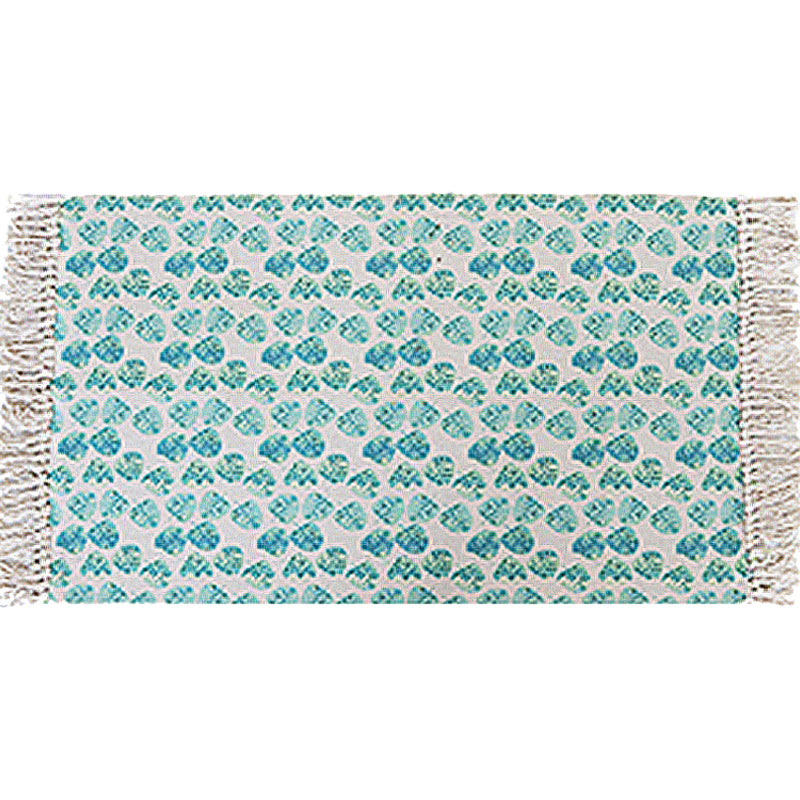 BowLift | Tropical Leaf Pattern Carpet Green Cotton Rug Non-slip Pet Friendly Washable Area Rug for Living Room
