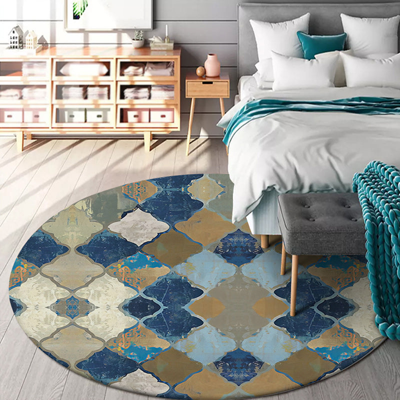 BowLift | Blue Moroccan Carpet Polyester Albany Geometric Ogee Pattern Carpet Pet Friendly Washable Non-Slip Carpet for Bedroom