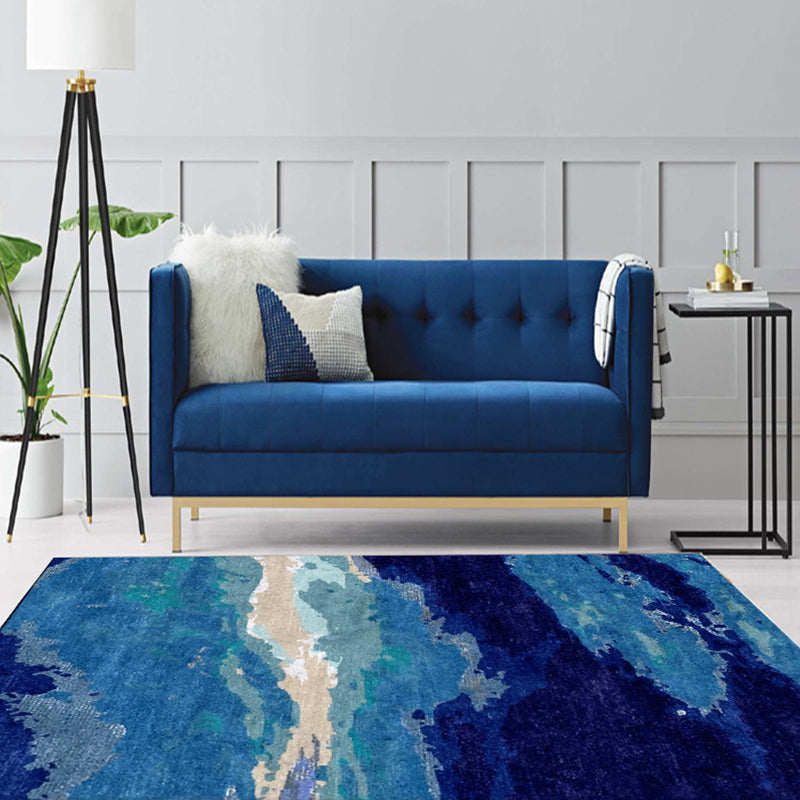 BowLift | Contemporary Area Rug Blue Abstract Carpet Polyester Washable Non-Slip Pet Friendly Area Rug