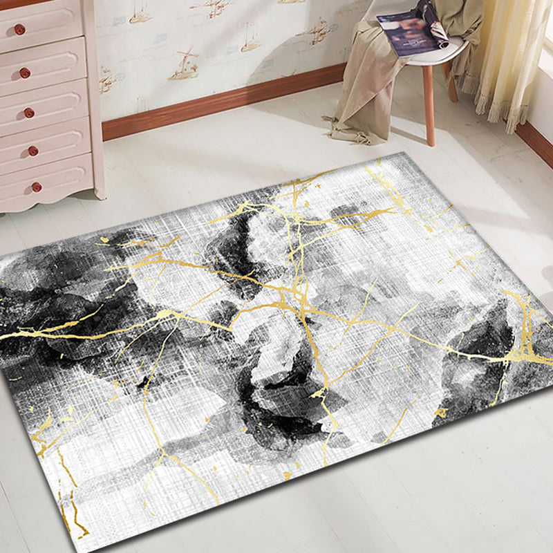 BowLift | Unique Abstract Rug Black Industrial Rug Polyester Machine Washable Non-Slip Pet Friendly Carpet for Living Room