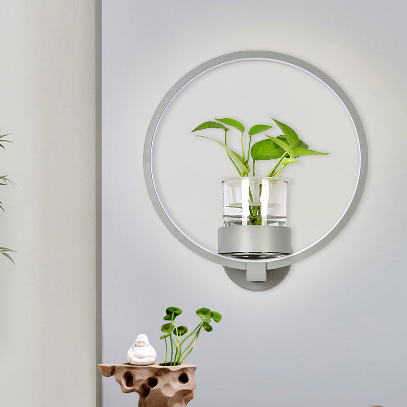 BowLift | Round/Rectangular Metal Wall Lamp Macaron Gray/Yellow/Blue LED Wall Light with Plant Pot for the Bedroom