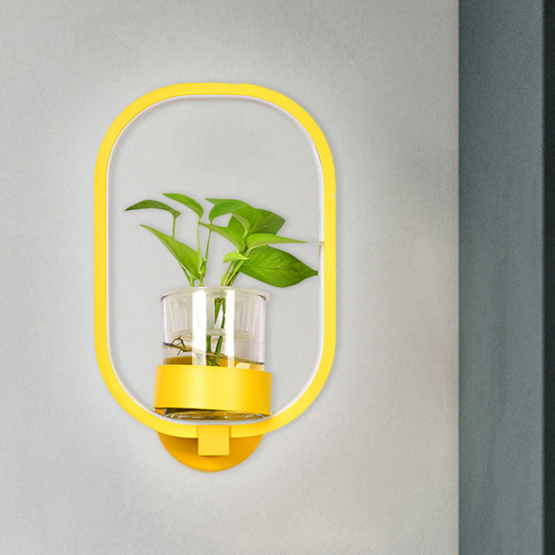 BowLift | Round/Rectangular Metal Wall Lamp Macaron Gray/Yellow/Blue LED Wall Light with Plant Pot for the Bedroom