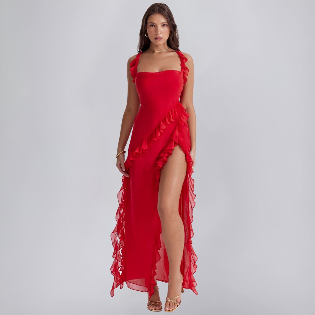 Square Neck Chiffon Dress with Ruffle Straps
