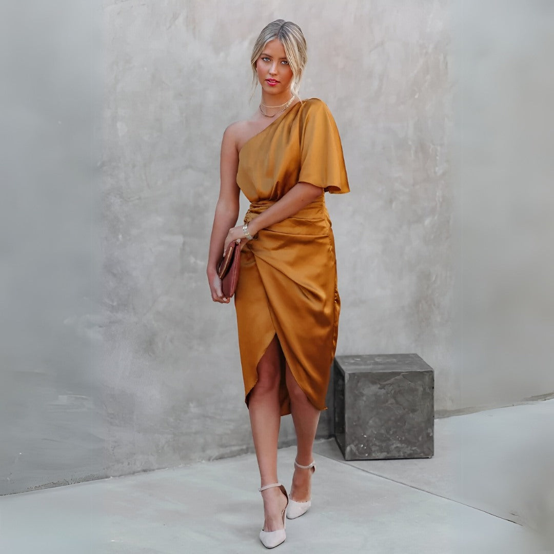 One-Shoulder Satin Dress for Formal Evenings and Elegant Occasions