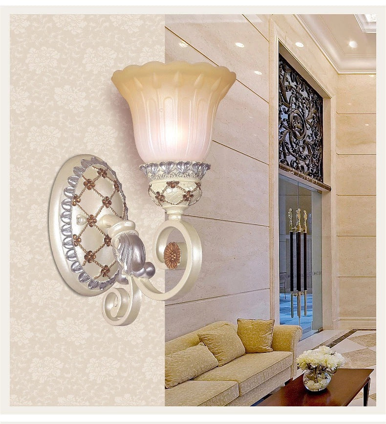 BowLift | French Country Blossom Wall Lamp 1/2-Light Opal Glass Wall Lighting Idea with Curved Arm in Gold