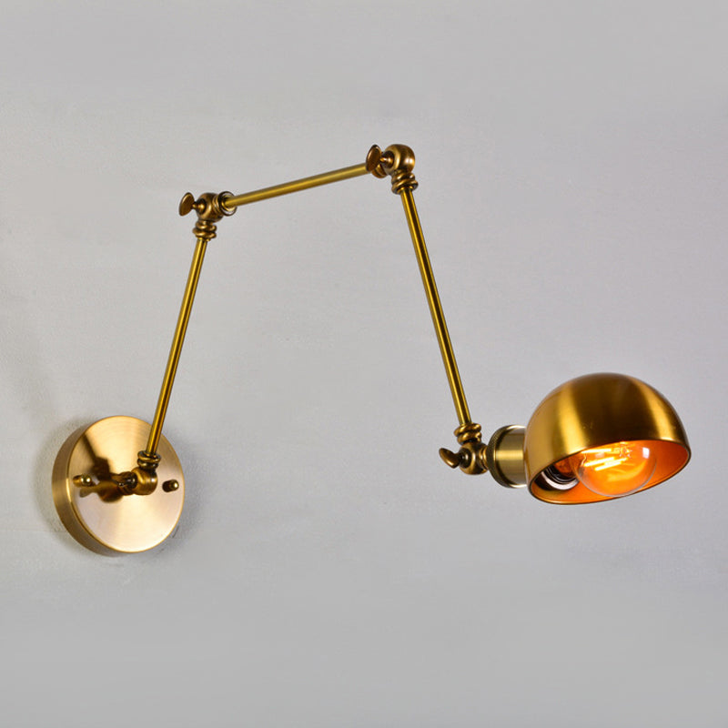 BowLift | Adjustable 3-Joint Arm Iron Wall Lighting Vintage 1 Bulb Studio Wall Mount Light with Dome Shade in Gold