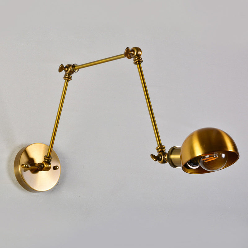 BowLift | Adjustable 3-Joint Arm Iron Wall Lighting Vintage 1 Bulb Studio Wall Mount Light with Dome Shade in Gold