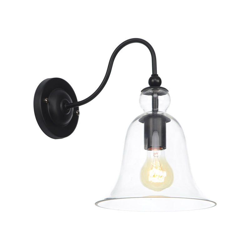 BowLift | Green/Clear/Amber Glass Carillon Wall Lamp Loft 1 Bulb Living Room Gooseneck Wall Mounted Lamp in Black