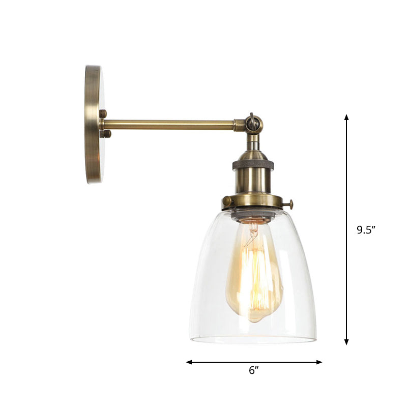 BowLift | Brass Cone/Bell Swing Shade Wall Lamp Industrial Clear Glass Single Dining Room Wall Mount Light