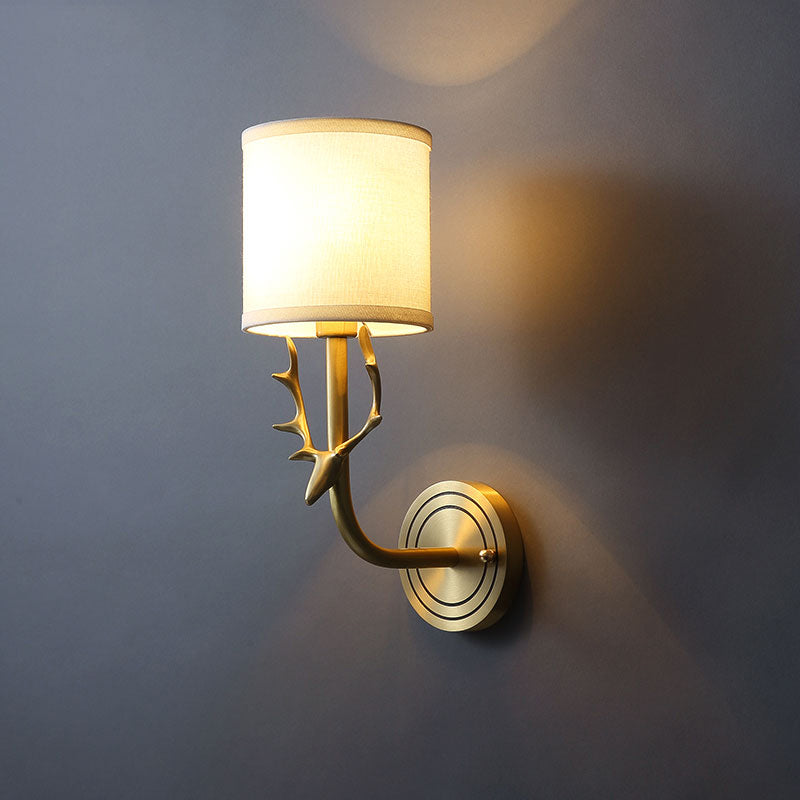 BowLift | Brass 1-Light Wall Lamp Fixture Antique Frosted White Glass Tulip Shade/Cylinder Wall Mount Light with Arm