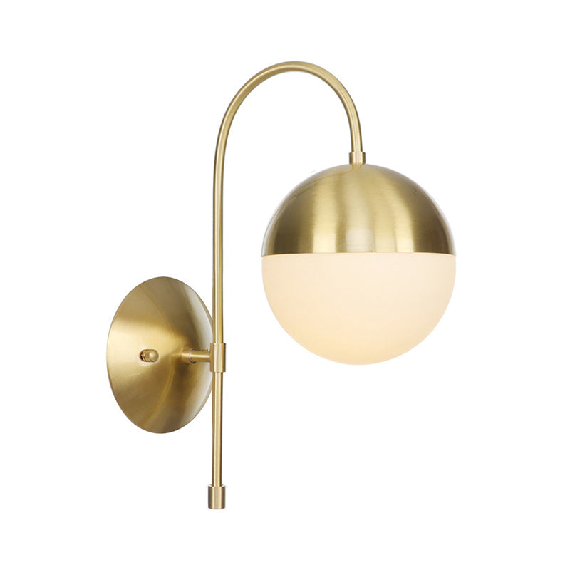 BowLift | Brass 1-Light Wall Lamp Fixture Antique Frosted White Glass Tulip Shade/Cylinder Wall Mount Light with Arm