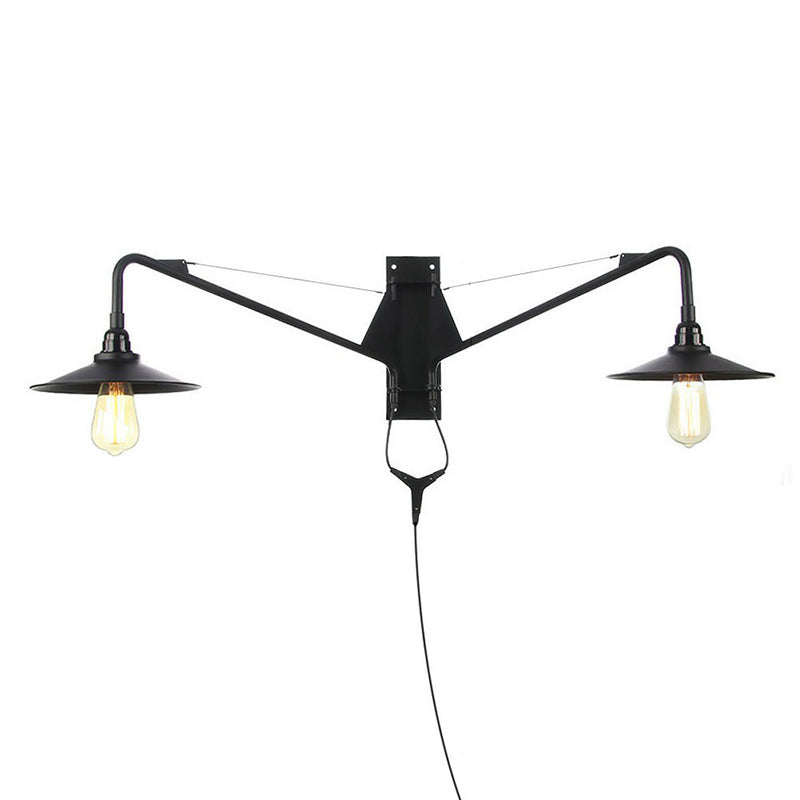 BowLift | Industrial Scalloped/Exposed Wall Lamp 1/2-Light Iron Plug-in Wall Mounted Lighting with Long Swing Arm in Black