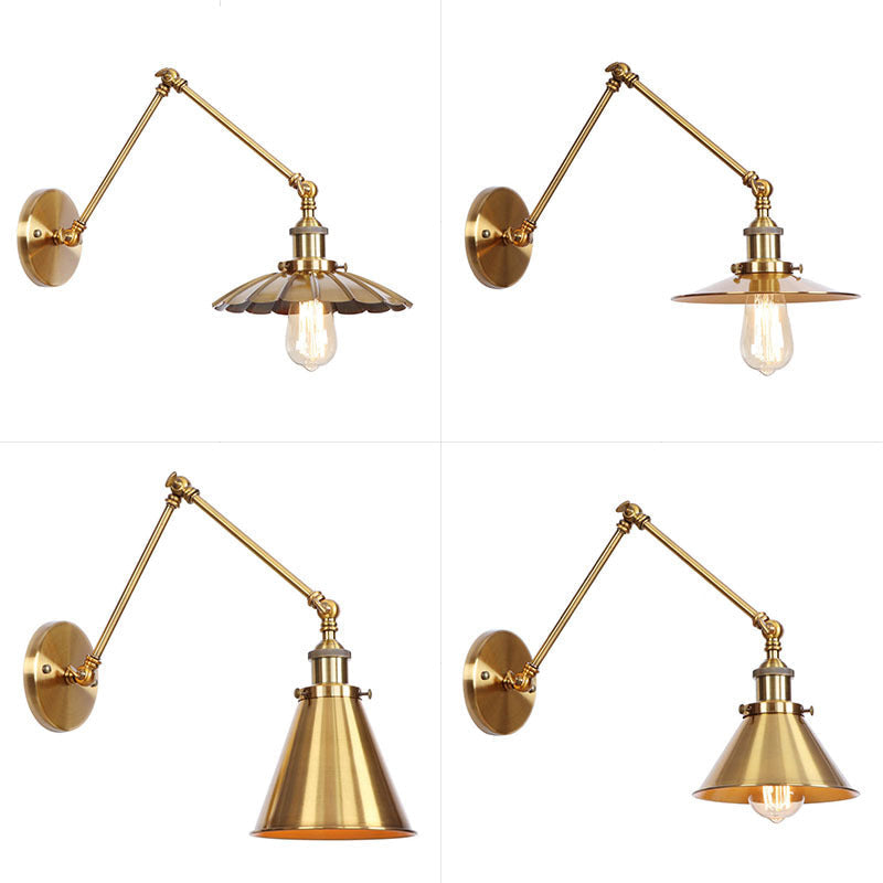BowLift | Iron Brass Wall Lighting Scalloped/Horn/Cone Single 6"/8" Width Antique Wall Lamp with Swing Arm