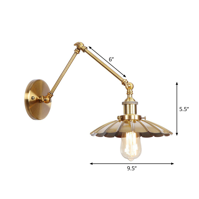 BowLift | Iron Brass Wall Lighting Scalloped/Horn/Cone Single 6"/8" Width Antique Wall Lamp with Swing Arm