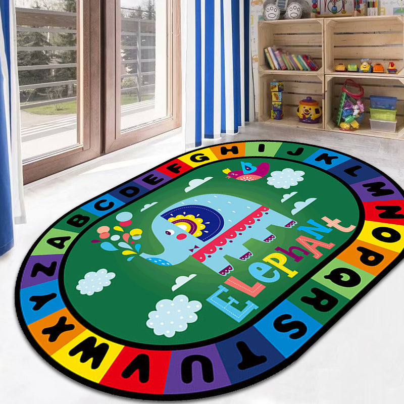 BowLift | Stylish Letters and Animals Carpet Multi-Colored Cartoon Carpet Synthetic Non-Slip Educational Carpet