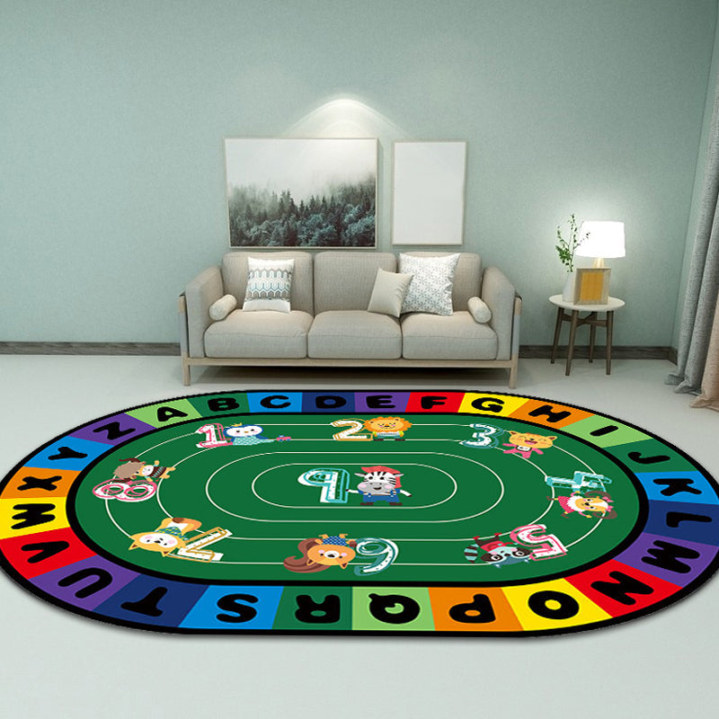 BowLift | Stylish Letters and Animals Carpet Multi-Colored Cartoon Carpet Synthetic Non-Slip Educational Carpet