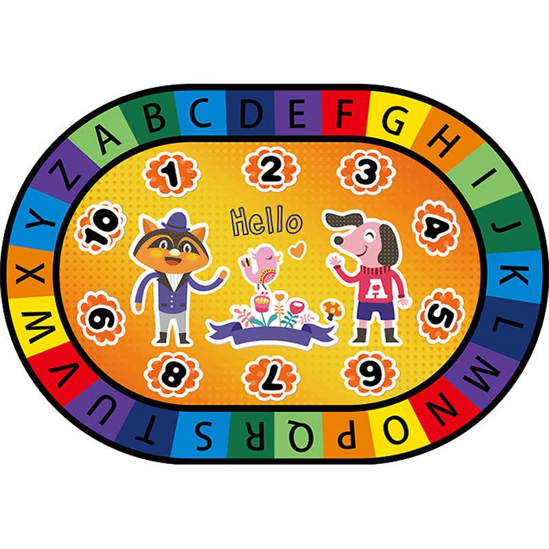 BowLift | Stylish Letters and Animals Carpet Multi-Colored Cartoon Carpet Synthetic Non-Slip Educational Carpet