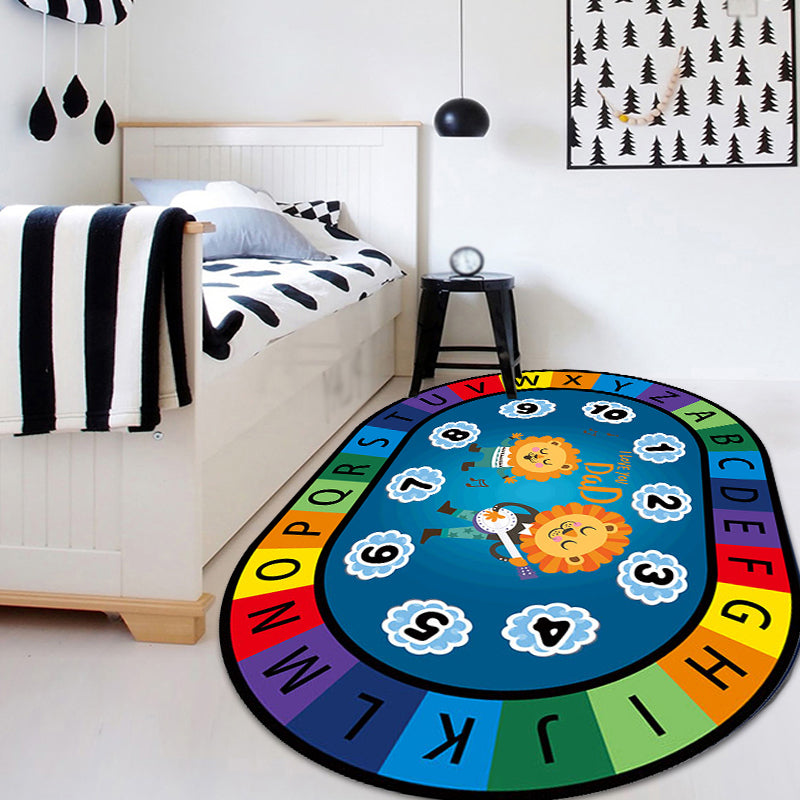 BowLift | Stylish Letters and Animals Carpet Multi-Colored Cartoon Carpet Synthetic Non-Slip Educational Carpet