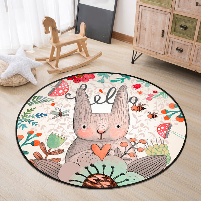 BowLift | Cartoon Baby Room Rug Multicolored Animal in the Forest Rug Polypropylene Stain Resistant Rug