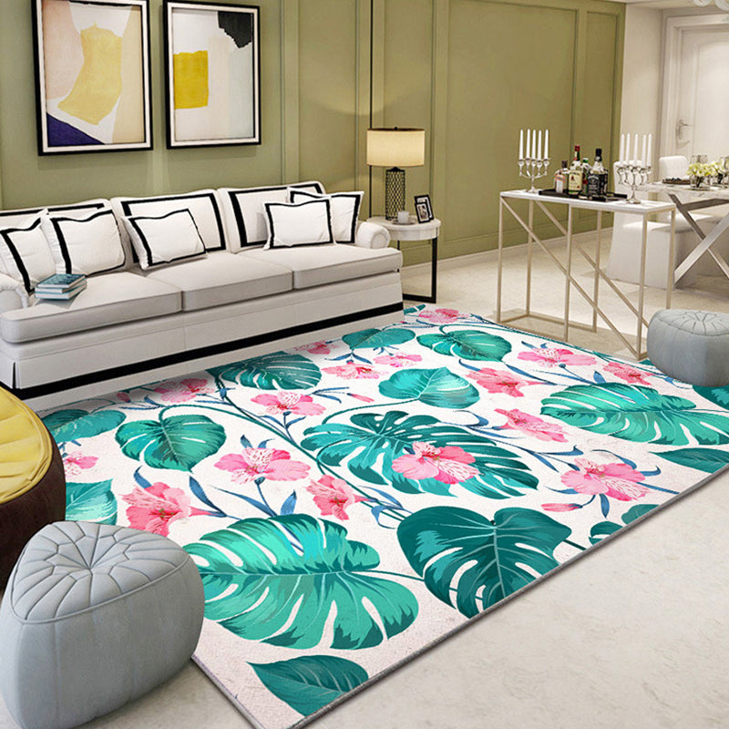 BowLift | Tropical Leaf Pattern Carpet Green Polyester Carpet Machine Washable Non-slip Back Interior Carpet for the Living Room