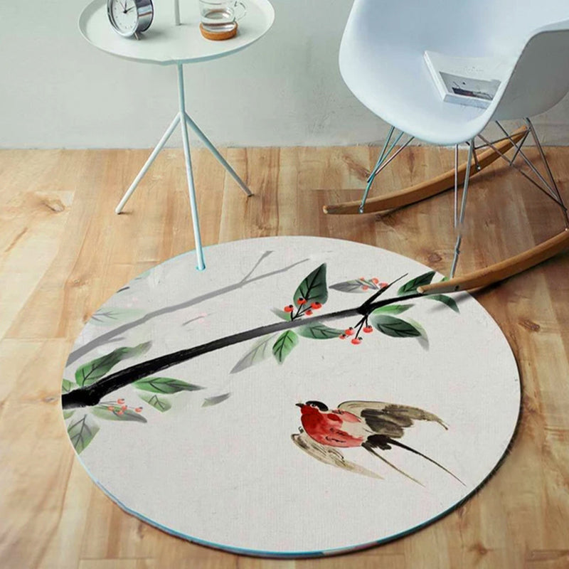 BowLift | Unique bird pattern rug with branch Multicolored Oriental rug Polyester Machine washable Non-slip rug for balcony