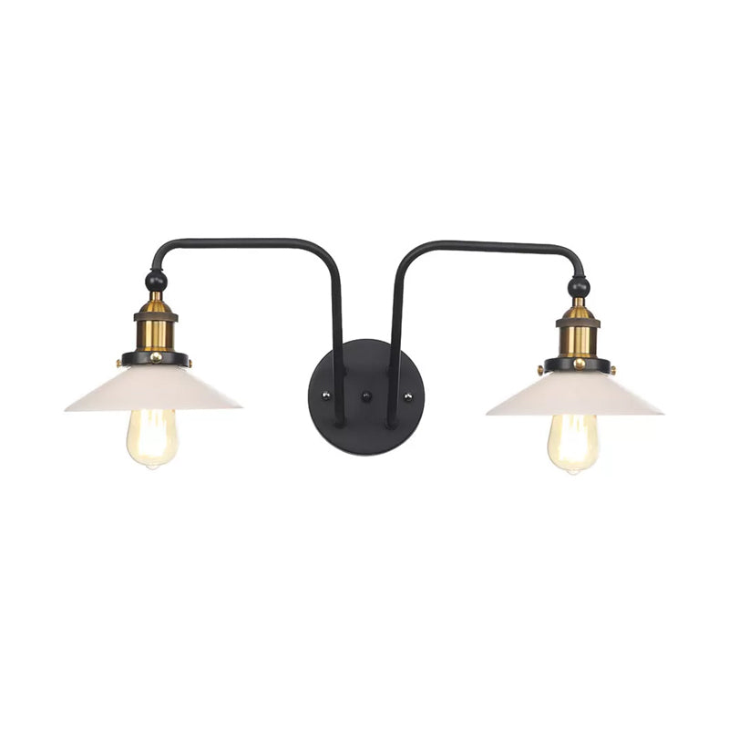 BowLift | Industrial conical/wavy/fanned wall lamp glass and metal black 2-bulb wall mounted lamp for indoor use