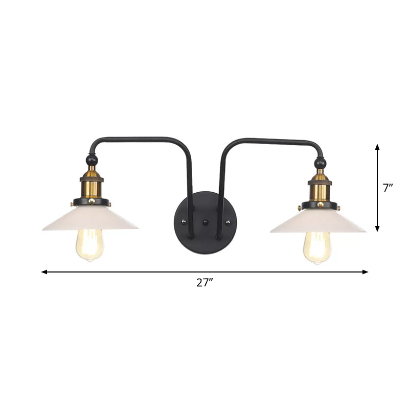 BowLift | Industrial conical/wavy/fanned wall lamp glass and metal black 2-bulb wall mounted lamp for indoor use