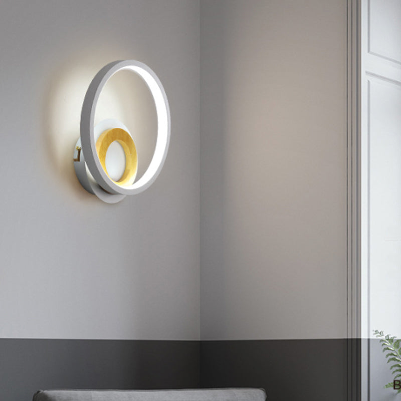 BowLift | Double Ring Acrylic Wall Lamp Nordic White and Wood LED Wall Mount Lighting in Warm/White Light for Home