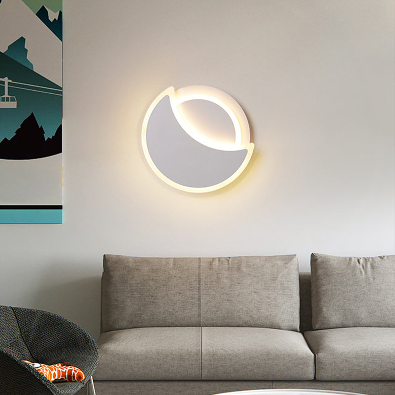 BowLift | Acrylic Moon Eclipse Flush Wall Lamp Nordic Black/White LED Wall Mount Light in Warm/White Light for Bedroom