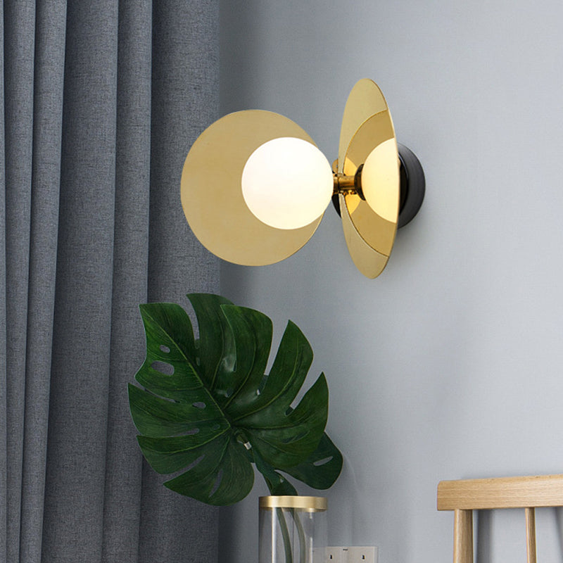 BowLift | Ball Mini Milk Glass Wall Light Postmodern 1 Bulb Gold Wall Light Fixture with Reflective Shields