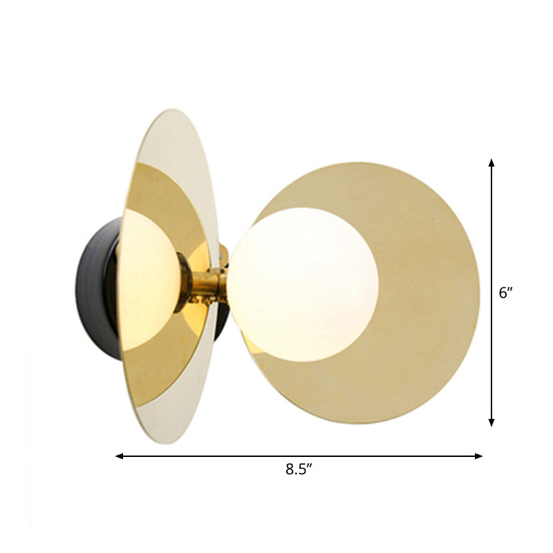 BowLift | Ball Mini Milk Glass Wall Light Postmodern 1 Bulb Gold Wall Light Fixture with Reflective Shields