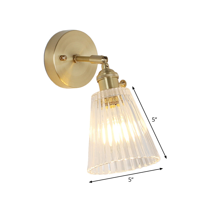 BowLift | Cone rotating wall lamp kit Postmodern clear glass ribbed/grid 1 light gold wall light