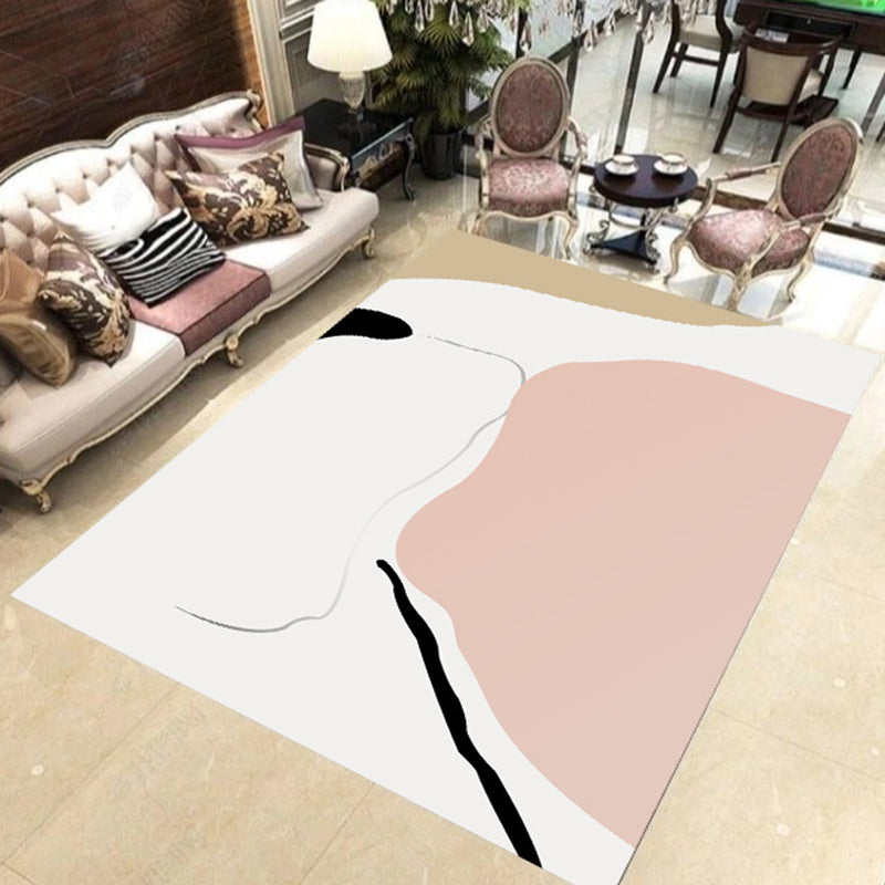 BowLift | White and Pink Bedroom Carpet Novelty Color Block Pattern Carpet Polyester Washable Area Rug
