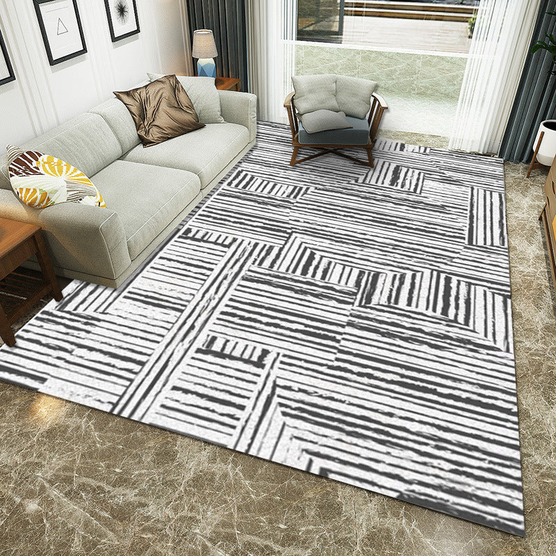 BowLift | White Living Room Carpet Novelty Stripe Geometric Pattern Area Rug Polyester Washable Rug