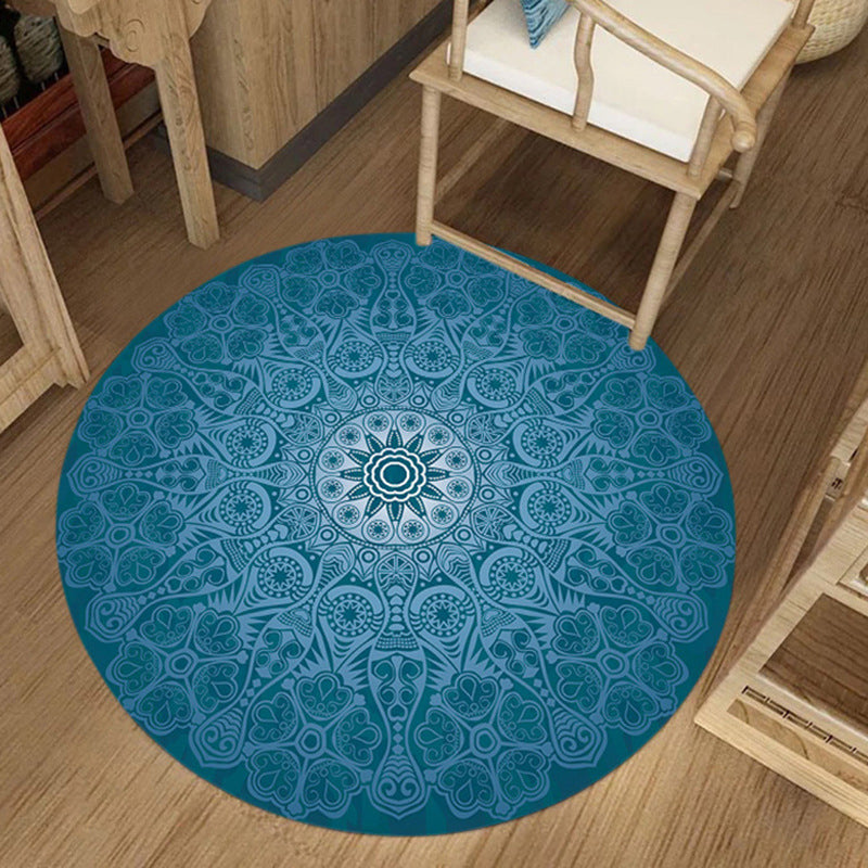 BowLift | Stylish floral pattern rug Blue Persian rug Flannel non-slip rug Washable rug for the living room
