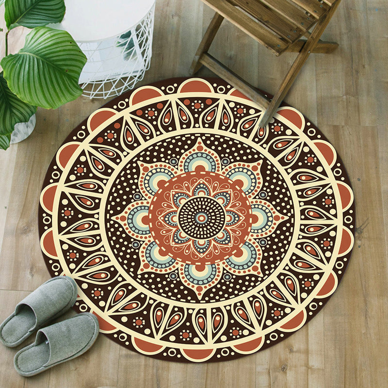 BowLift | Unique floral patterned rug Green and Red Mediterranean rug Flannel Non-slip backing Washable rug for the living room