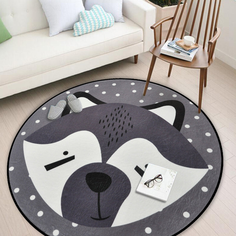 BowLift | Casual Kids Rug in Black and Gray Animal Pattern Rabbit Bear Fox Panda Rug Polyester Washable Rug for the Children's Room