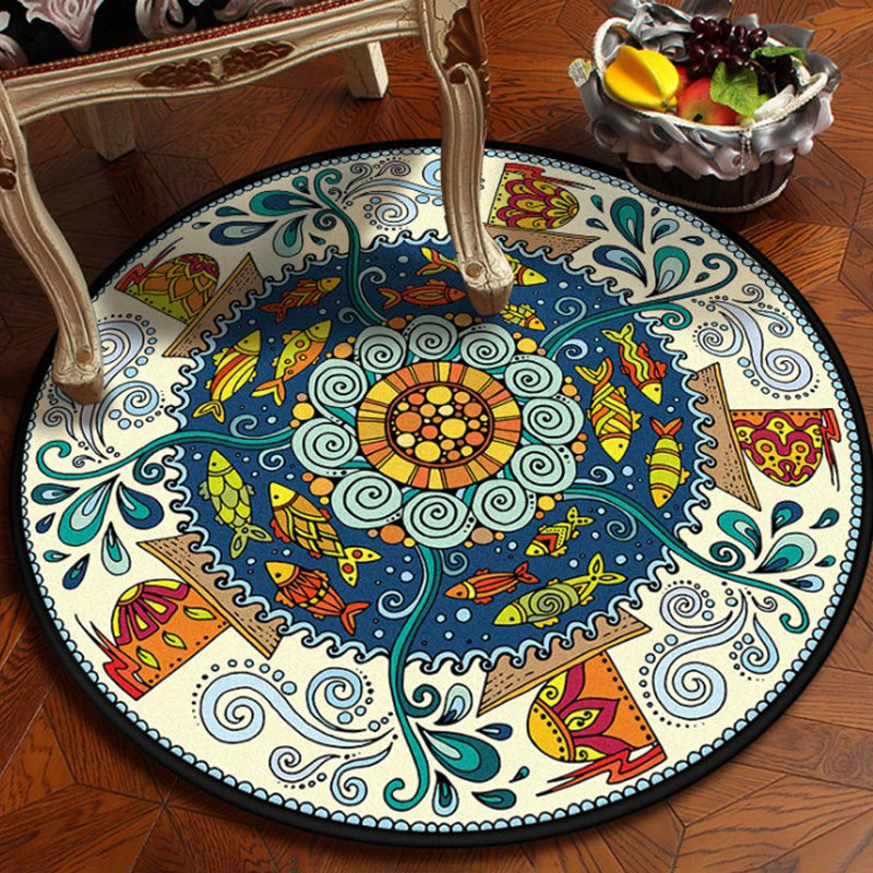 BowLift | Blue and white bedroom rug southwestern fish tribal rug polyester washable area rug