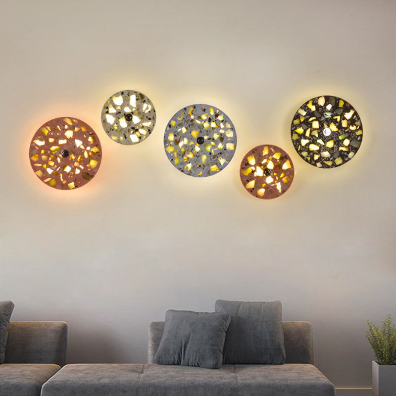 BowLift | Terrazzo Disk LED Wall Light Art Deco Black/Red/Blue Flush Mount Wall Lamp for the Living Room
