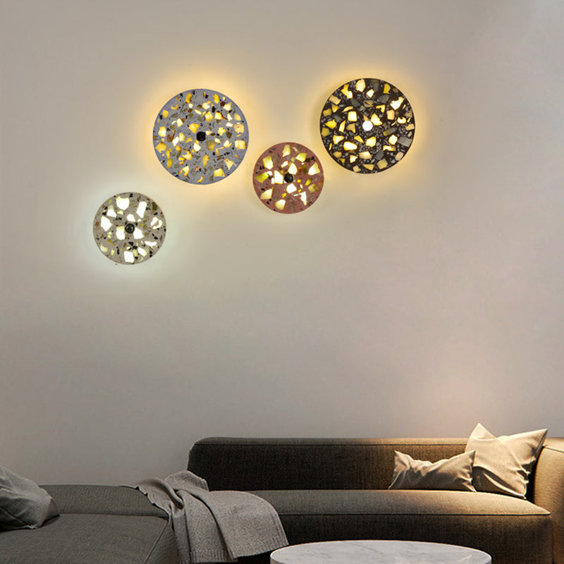 BowLift | Terrazzo Disk LED Wall Light Art Deco Black/Red/Blue Flush Mount Wall Lamp for the Living Room